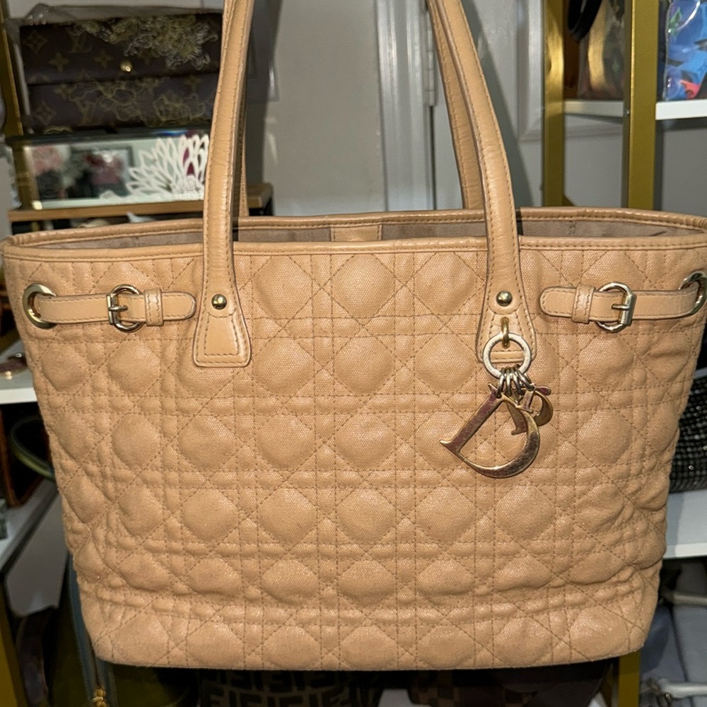 Dior Beige Quilted Leather Shoulder Bag with Gold Hardware